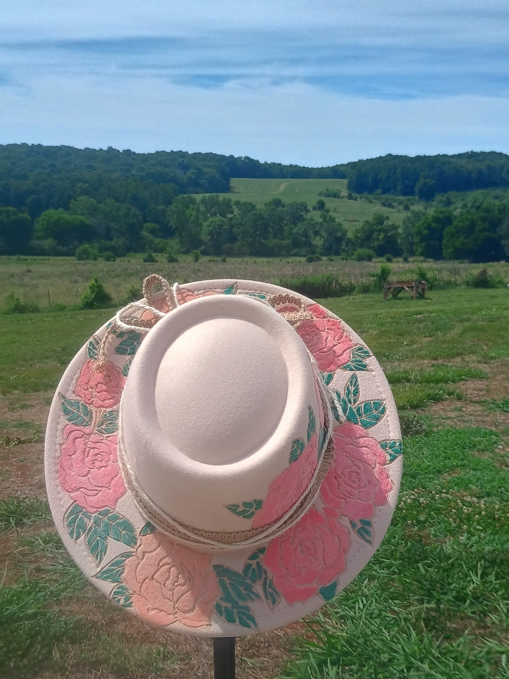 Pink Floral Wide-Brim Wool Hat "The Tiffany"